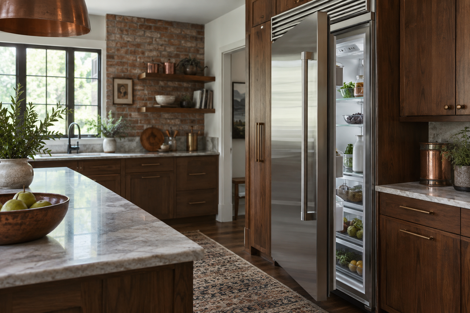 Illustrative Viking refrigerator in a residential kitchen — AI image for Wolf Repair Rye Brook