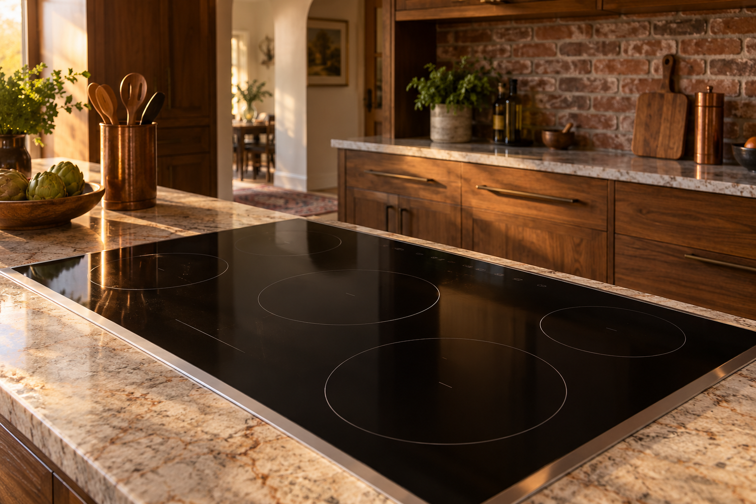 Illustrative Thermador cooktop in a residential kitchen — AI image for Wolf Repair Rye Brook