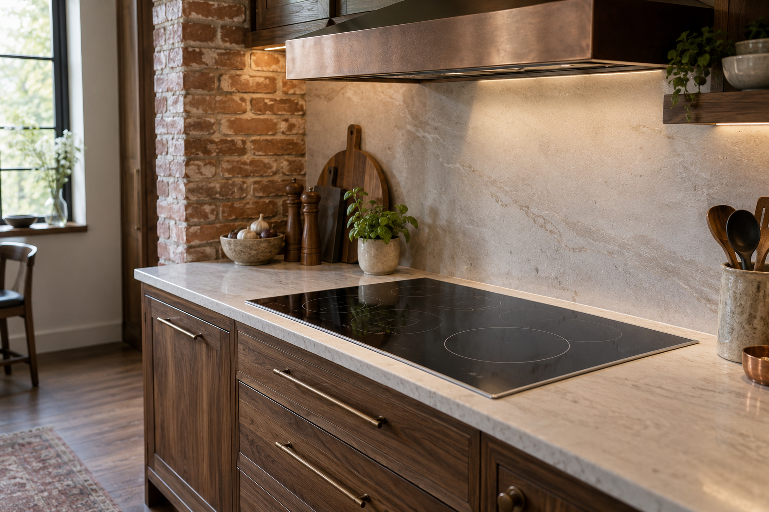 Illustrative Wolf cooktop in a residential kitchen — AI image for Wolf Repair Rye Brook