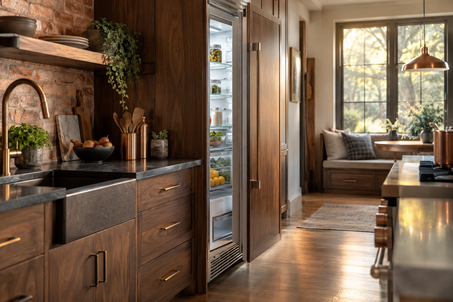 Illustrative Viking refrigerator in a residential kitchen — AI image for Wolf Repair Rye Brook
