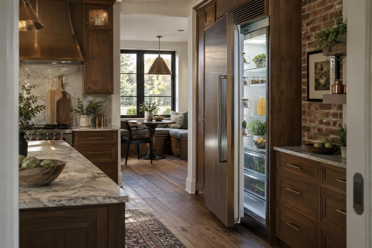 Illustrative Sub-Zero refrigerator in a residential kitchen — AI image for Wolf Repair Rye Brook