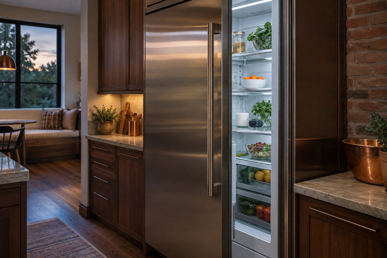 Illustrative Viking refrigerator in a residential kitchen — AI image for Wolf Repair Rye Brook