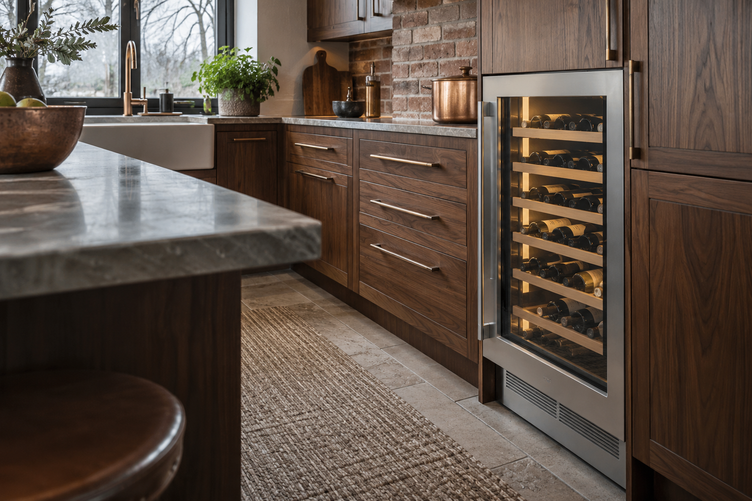 Illustrative Thermador wine cooler in a residential kitchen — AI image for Wolf Repair Rye Brook